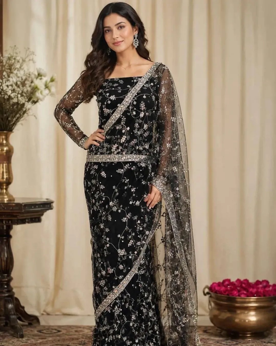 embroided-saree-on-net-fabric