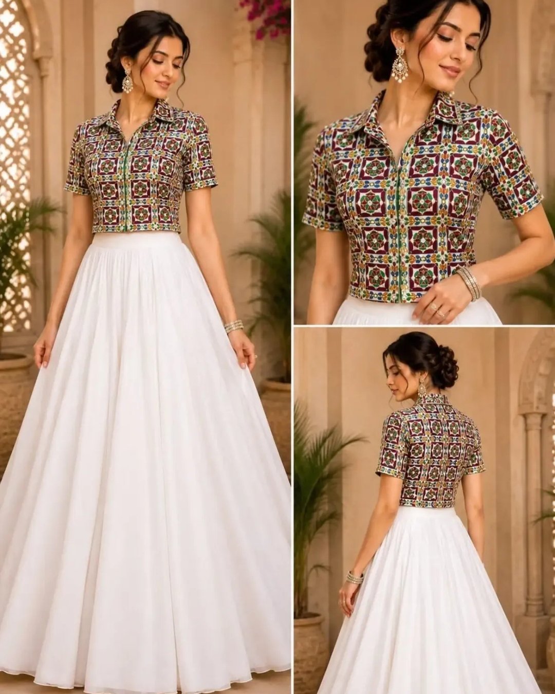 raw-silk-multi-embroided-short-shirt-with-plain-lehanga