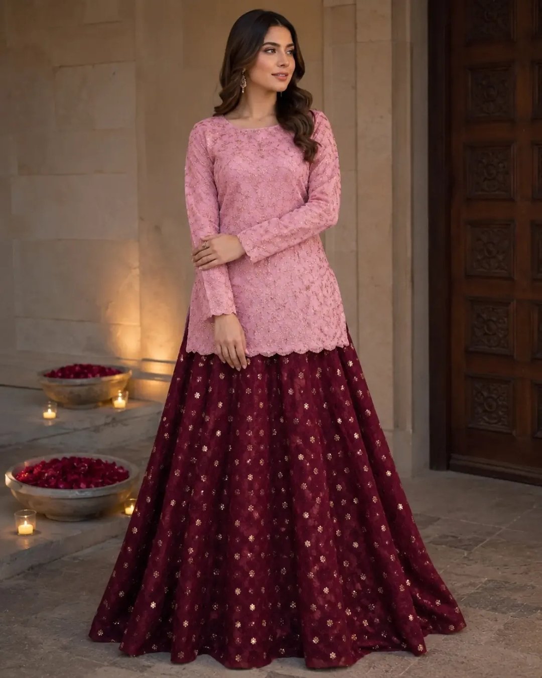 viscose-chiffon-embroided-jaal-shirt-with-booti-lehanga